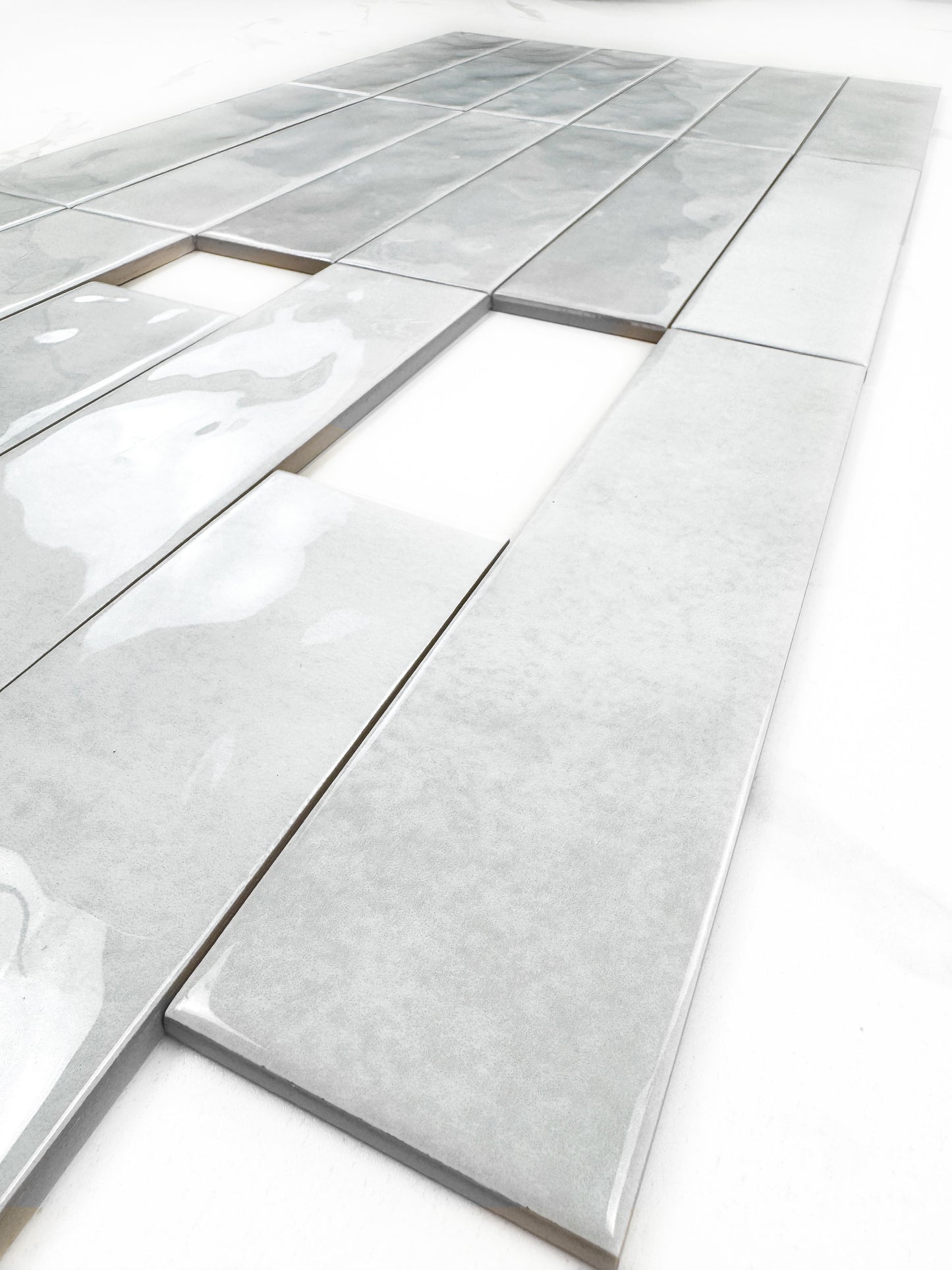 Tonal Symphony White Glossy Ceramic Artisanal Tile