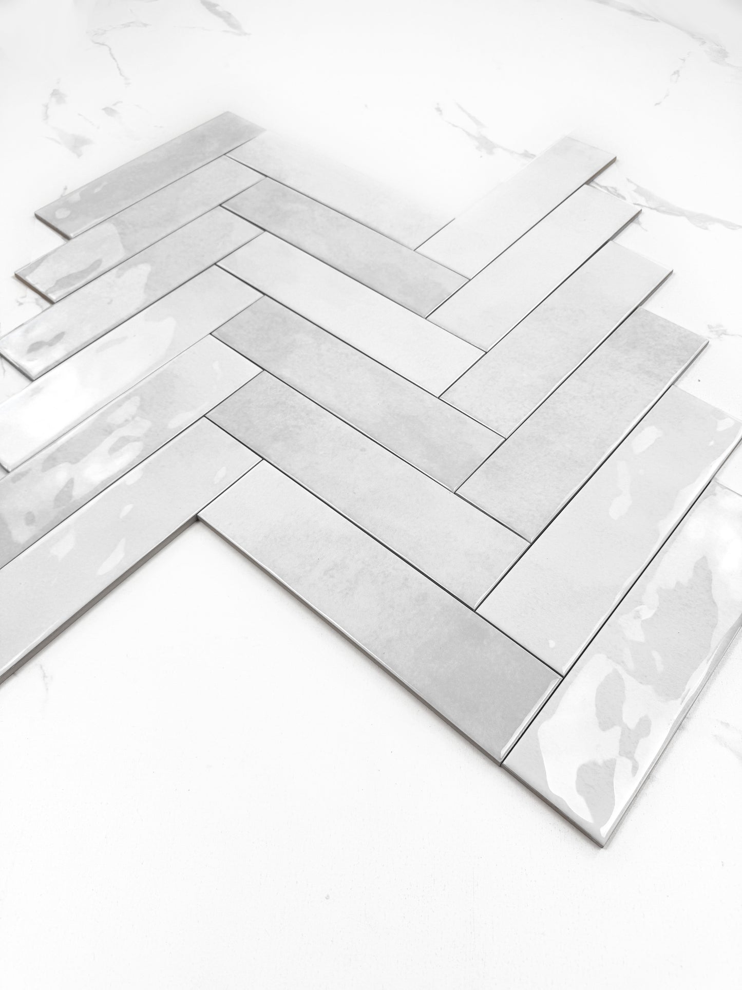 Tonal Symphony White Glossy Ceramic Artisanal Tile
