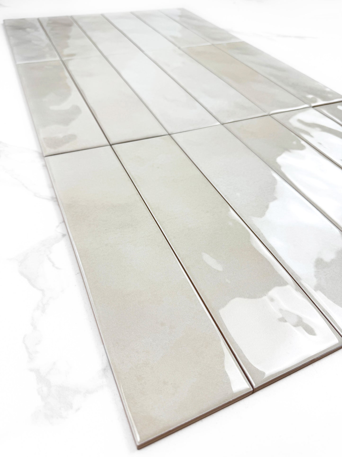 Tonal Symphony Smoke White Glossy Ceramic Artisanal Tile