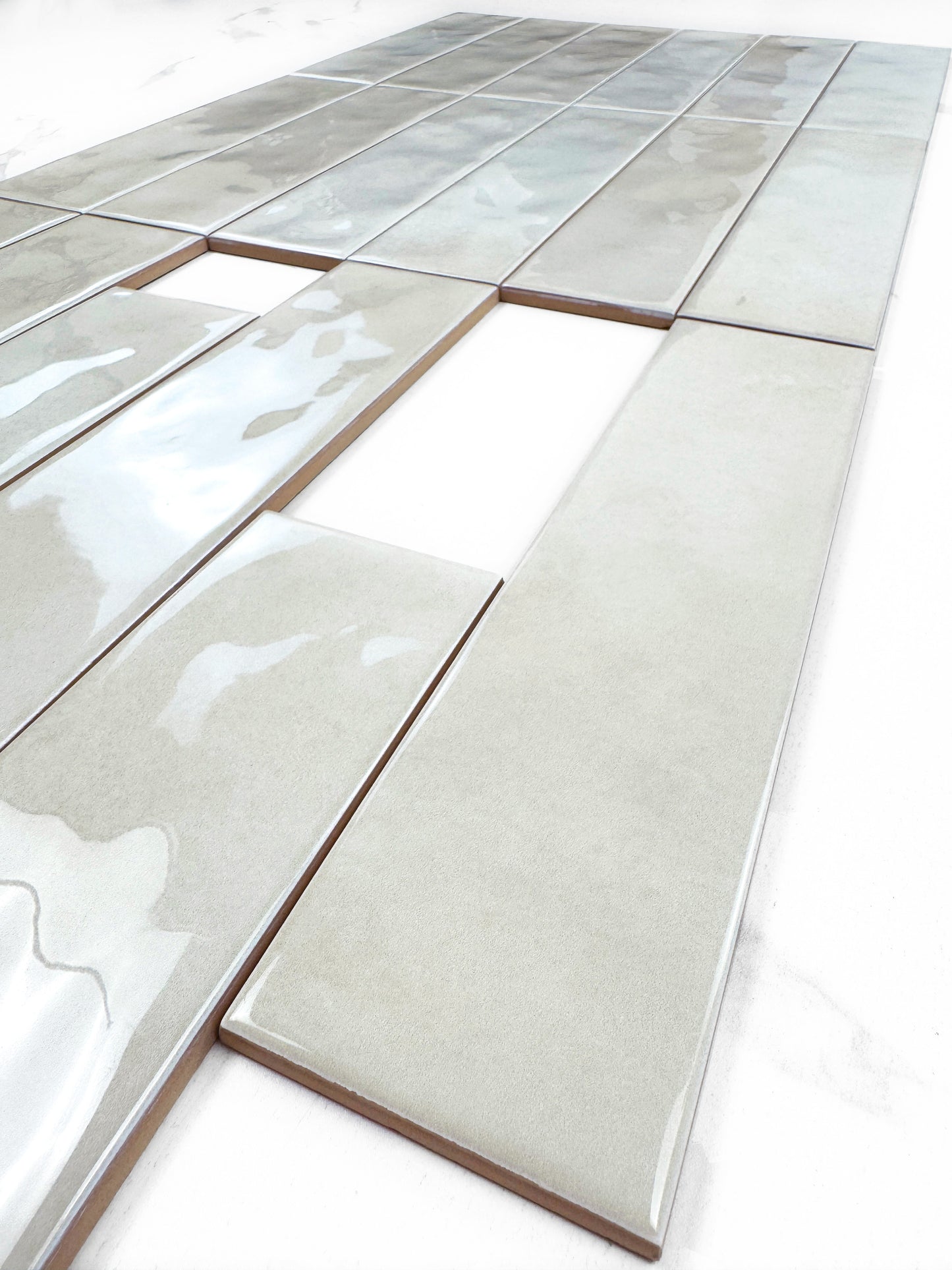Tonal Symphony Smoke White Glossy Ceramic Artisanal Tile