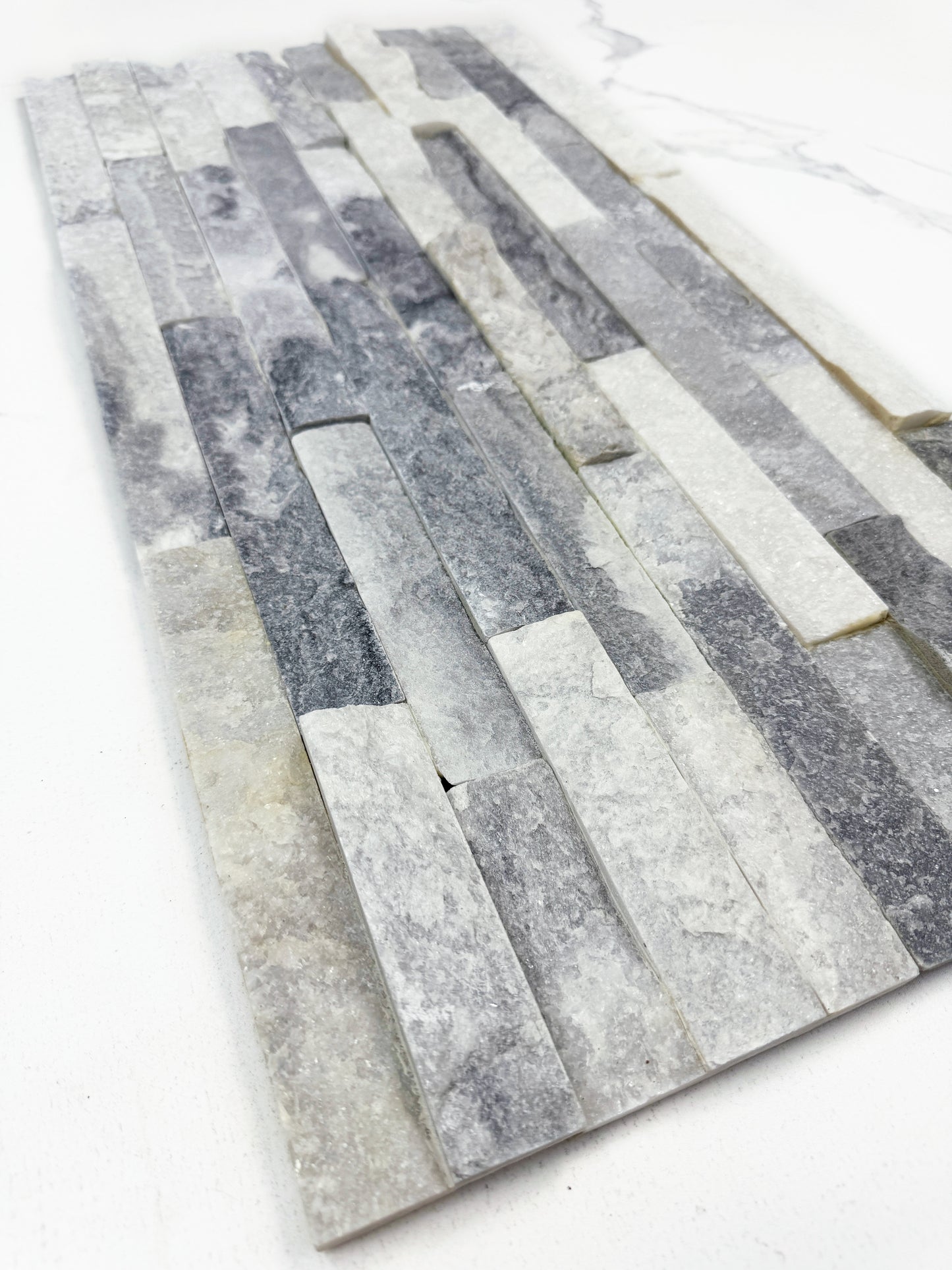 Starlit Quartz White & Pewter Grey Split Marble Wall Cladding