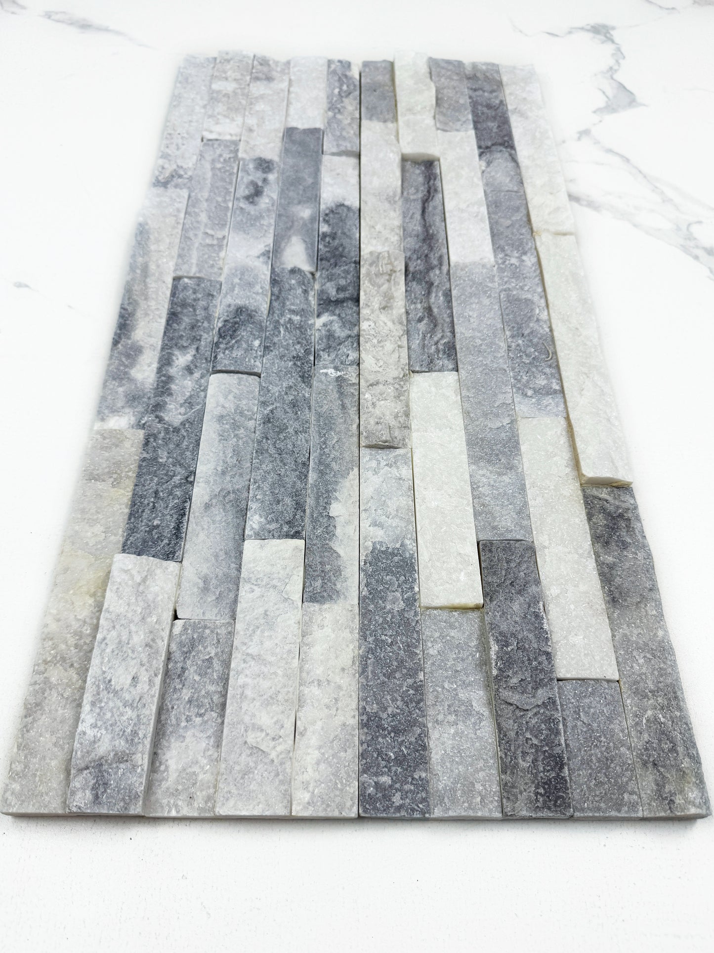 Starlit Quartz White & Pewter Grey Split Marble Wall Cladding