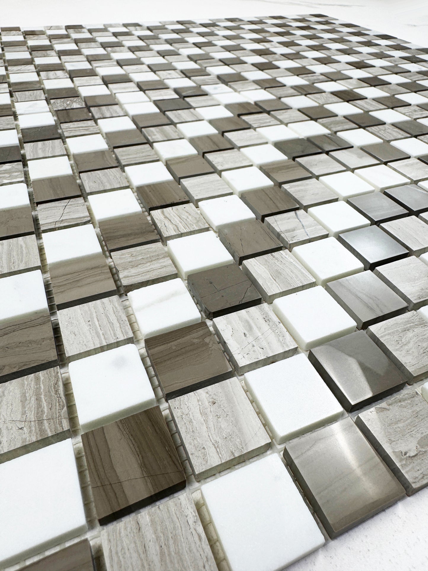 Palace Royale Series Dark Emperador & Light Emperador & Cream Marfil Mixed Polished Regular Pattern Square Marble Mosaic