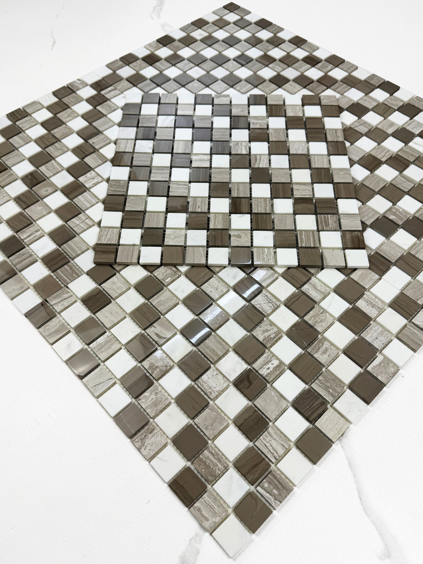 Palace Royale Series Dark Emperador & Light Emperador & Cream Marfil Mixed Polished Regular Pattern Square Marble Mosaic