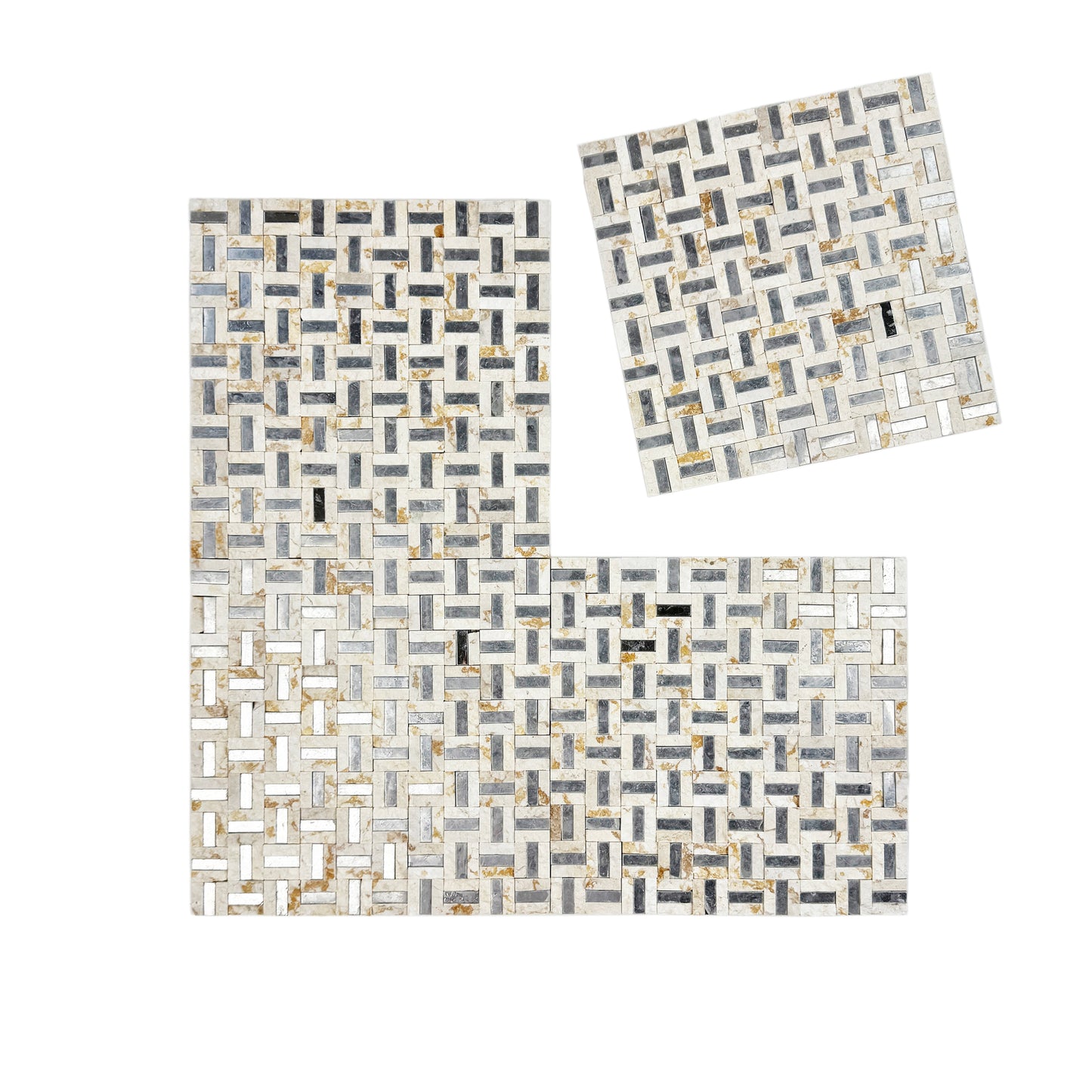 Radiant Eclipse Sunny Beige & Silver Stainless Steel Split Woven Shape Marble Mosaic
