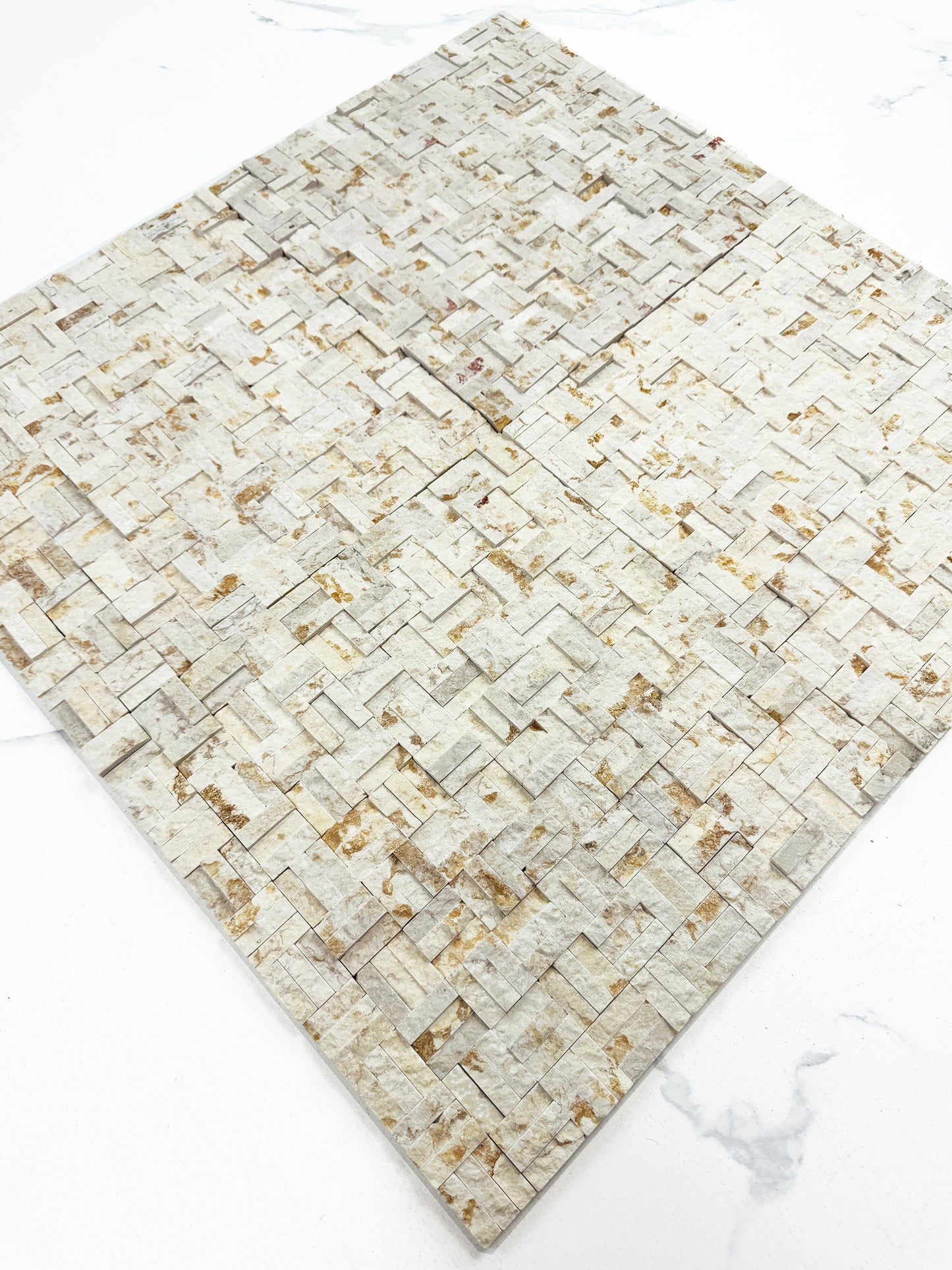 Radiant Eclipse Sunny Beige Split Woven Shape Marble Mosaic