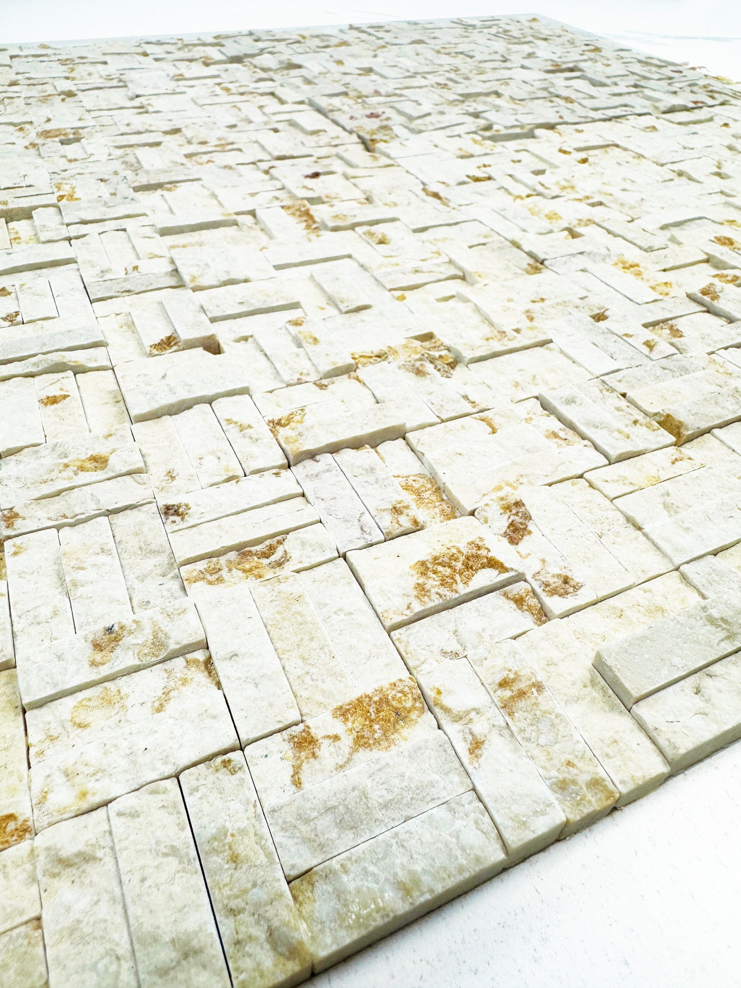 Radiant Eclipse Sunny Beige Split Woven Shape Marble Mosaic