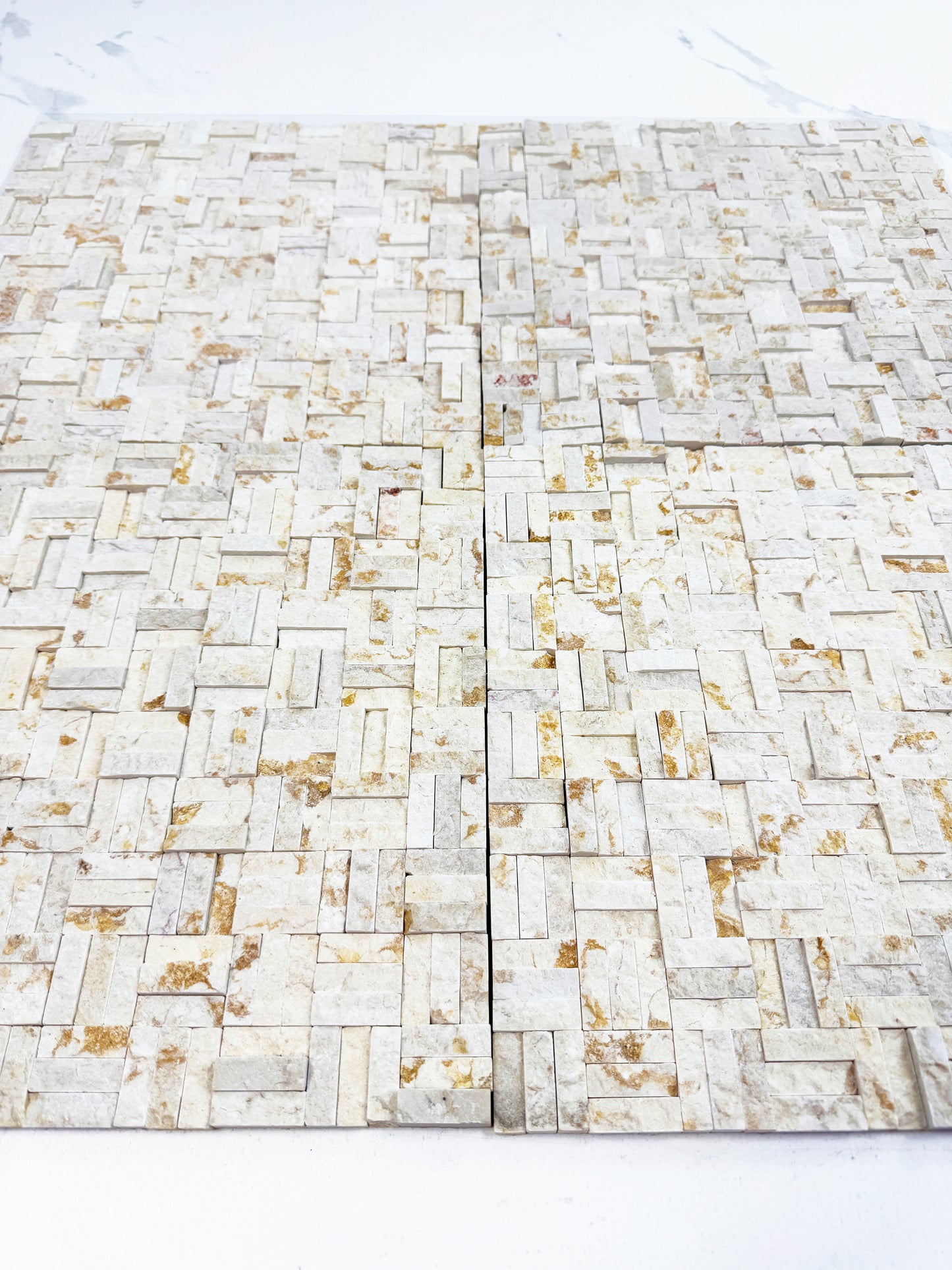 Radiant Eclipse Sunny Beige Split Woven Shape Marble Mosaic