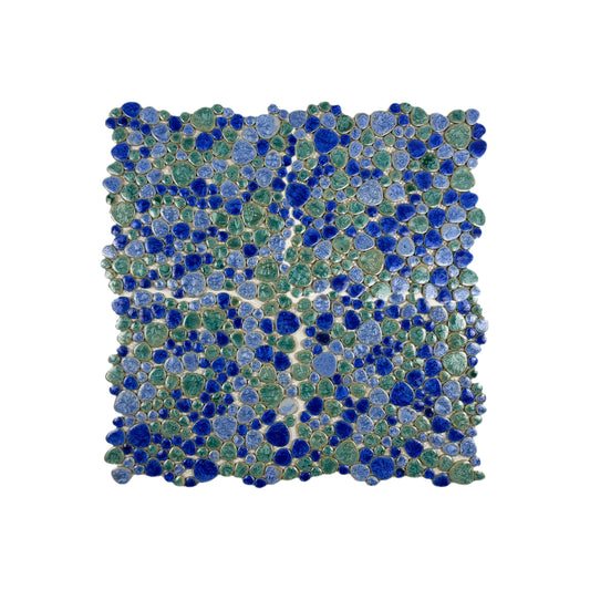 Positano Sky Series Tiffany Blue & Royal Blue & Neon Blue Mixed Round  Ice Crack Porcelain Mosaic