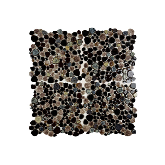 Positano Sky Series Light Brown & Chocolate Brown & Coffee Brown Mixed Round  Ice Crack Porcelain Mosaic