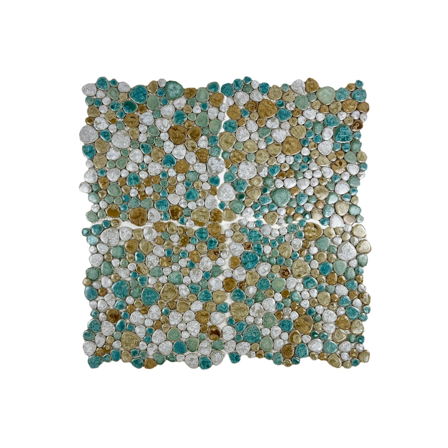 Positano Sky Series White & Beige & Jungle Green Mixed Round  Ice Crack Porcelain Mosaic