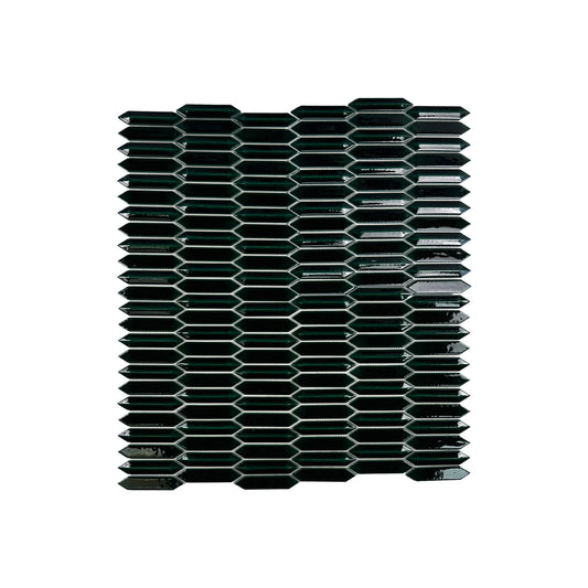 Ravello Garden Series Deep Emerald Green Elongated Hexagonal Shape Glossy Porcelain Mosaic