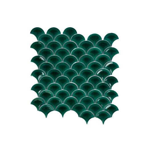 Verona Grace Series Pine Green Fan Shape  Porcelain Mosaic