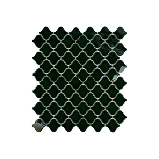 Ravello Garden Series Deep Emerald Green Lantern-Inspired Shape Glossy Porcelain Mosaic  ld Green Elongated Hexagonal Shape Glossy Porcelain Mosaic
