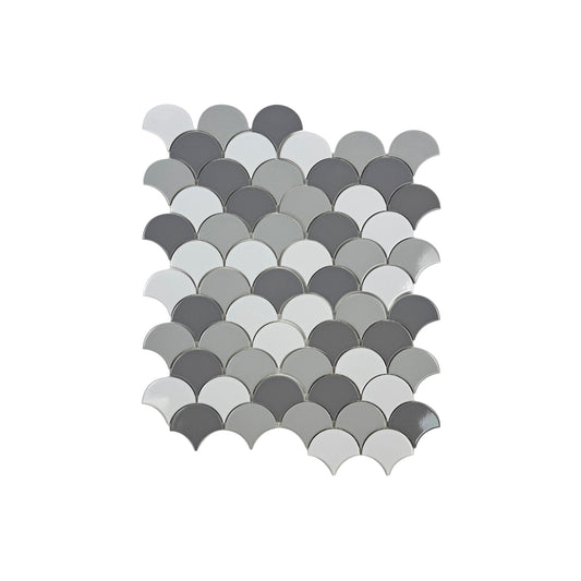Verona Grace Series White & Light Grey & Dark Grey Mixed Fan Shape  Porcelain Mosaic