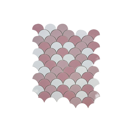 Verona Grace Series White & Light Pink & French Pink Mixed Fan Shape  Porcelain Mosaic