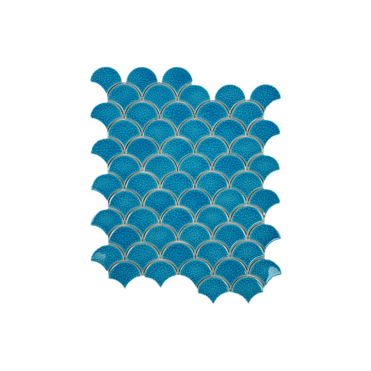 Verona Grace Series Baby Blue Fan Shape  Porcelain Mosaic