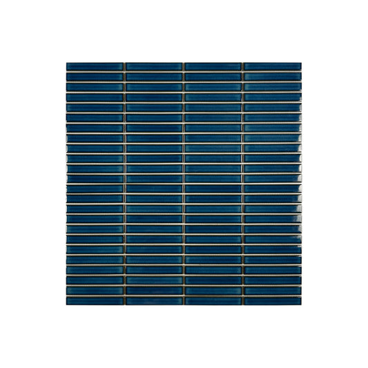 Aurora Strips Series Steel Blue Glossy Long Strip  Kiln Vary Porcelain Mosaic