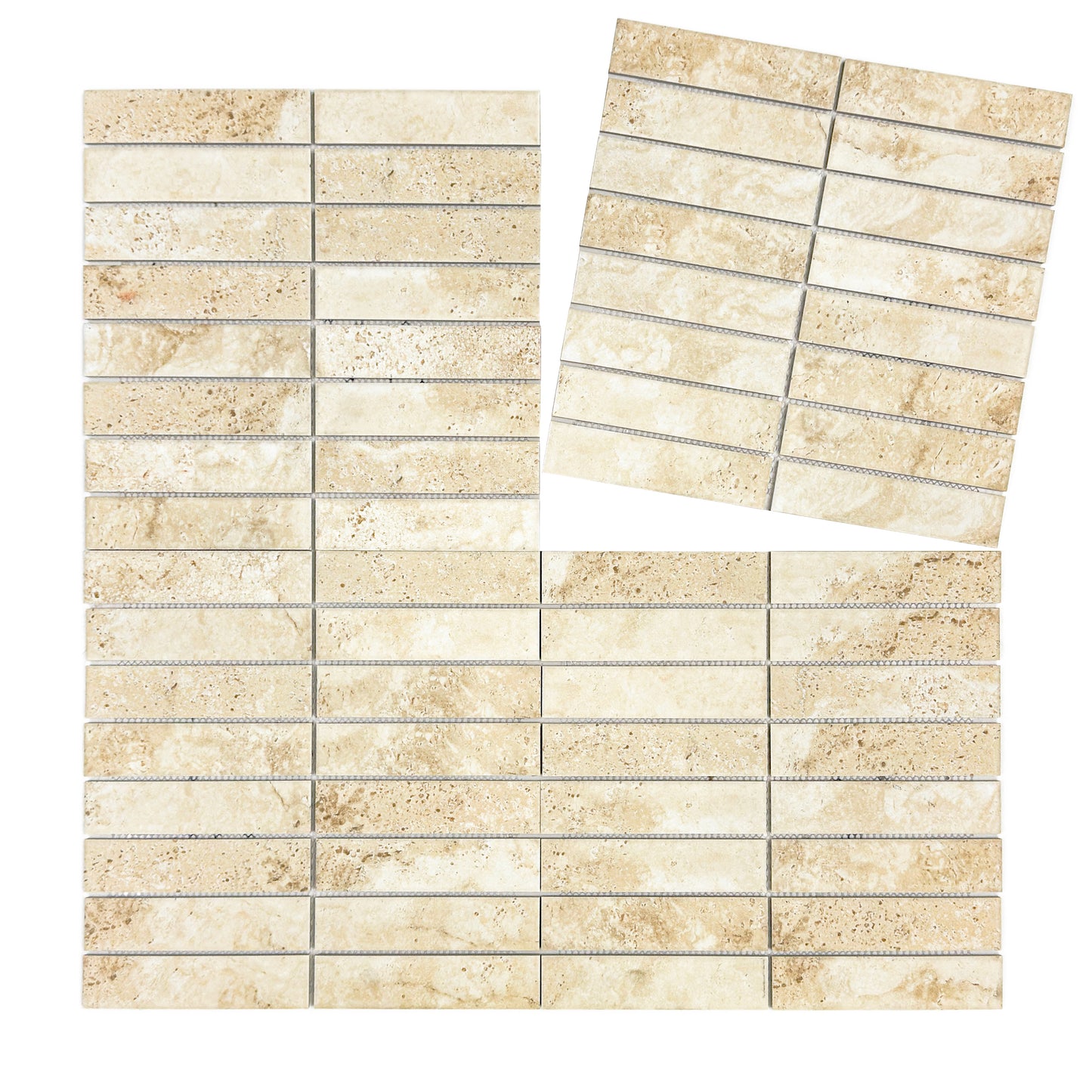Limestone Essence Series Boutique Beige Matte Long Strip Porcelain Mosaic