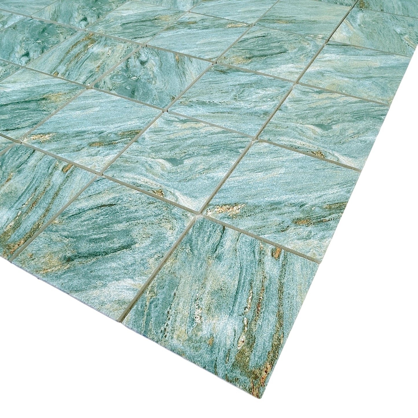 Majestic Naturale Series Leaf Green & Gold Vein Mixed Convex Matte Surface Stone Pattern Porcelain Mosaic