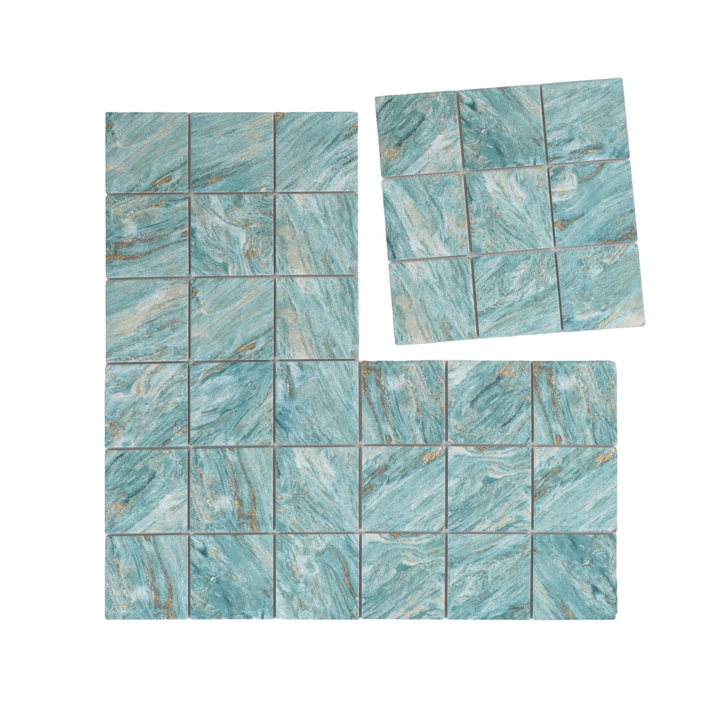 Majestic Naturale Series Leaf Green & Gold Vein Mixed Convex Matte Surface Stone Pattern Porcelain Mosaic