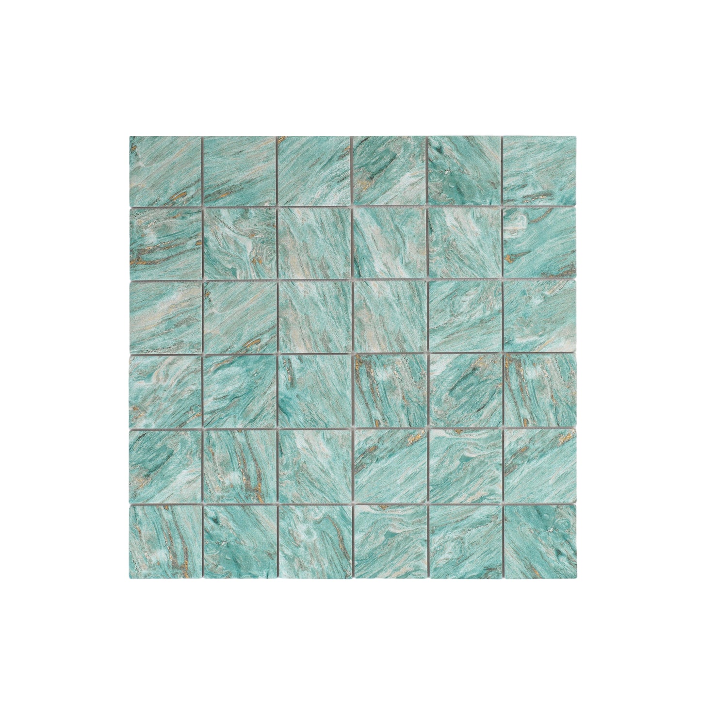 Majestic Naturale Series Leaf Green & Gold Vein Mixed Convex Matte Surface Stone Pattern Porcelain Mosaic