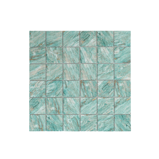 Majestic Naturale Series Leaf Green & Gold Vein Mixed Convex Matte Surface Stone Pattern Porcelain Mosaic