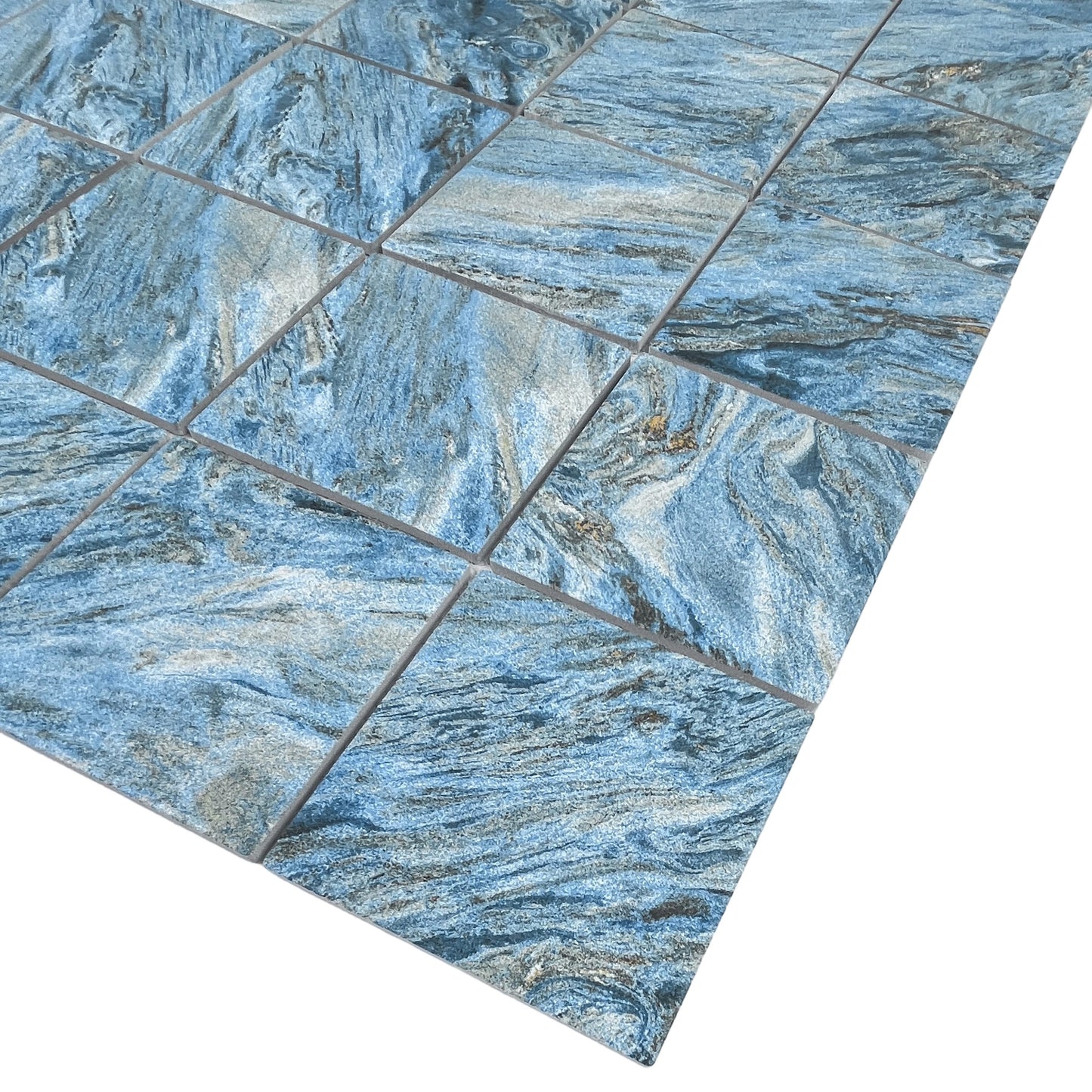 Majestic Naturale Series Neon Blue & Gold Vein Mixed Convex Matte Surface Stone Pattern Porcelain Mosaic
