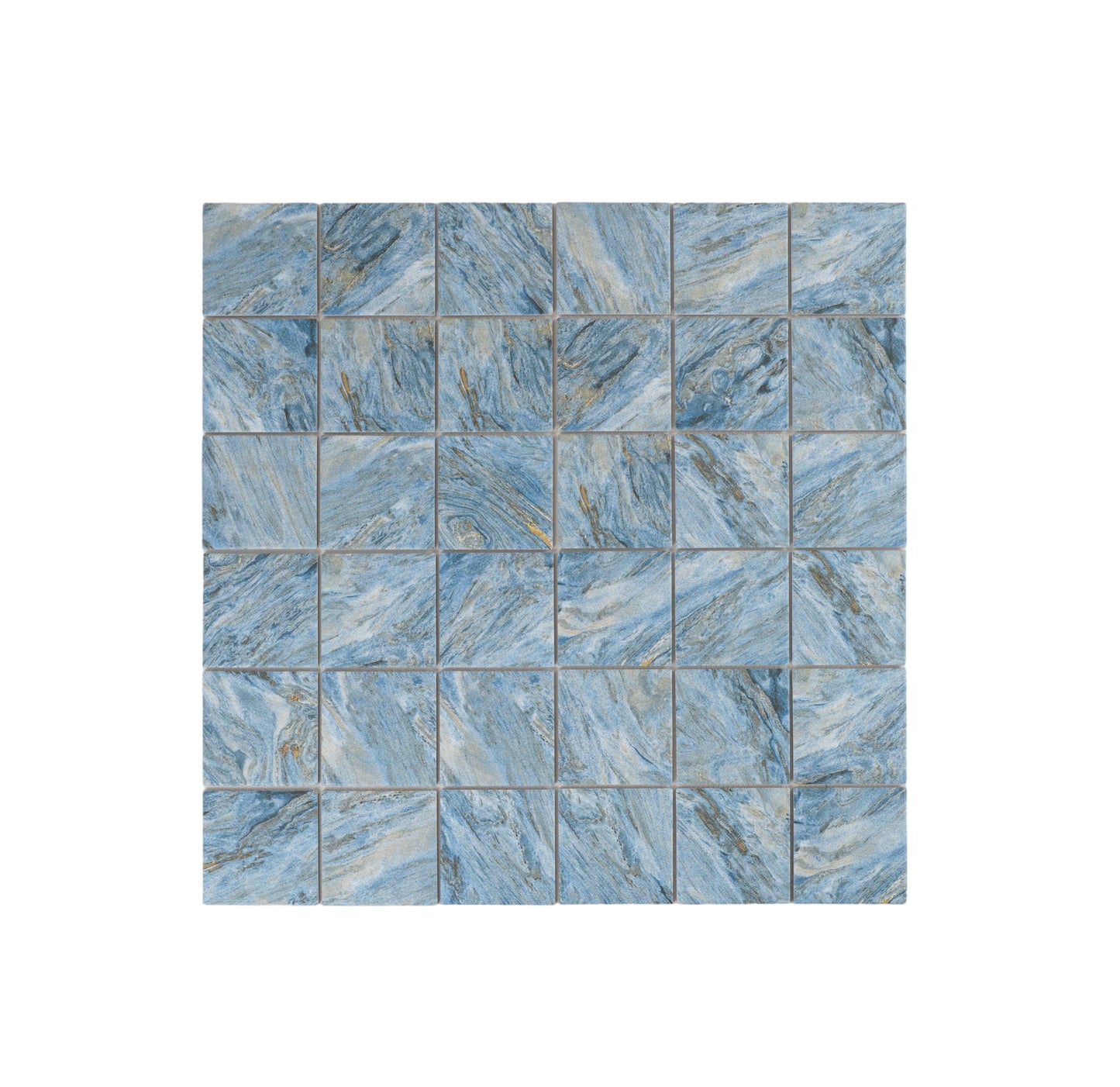 Majestic Naturale Series Neon Blue & Gold Vein Mixed Convex Matte Surface Stone Pattern Porcelain Mosaic