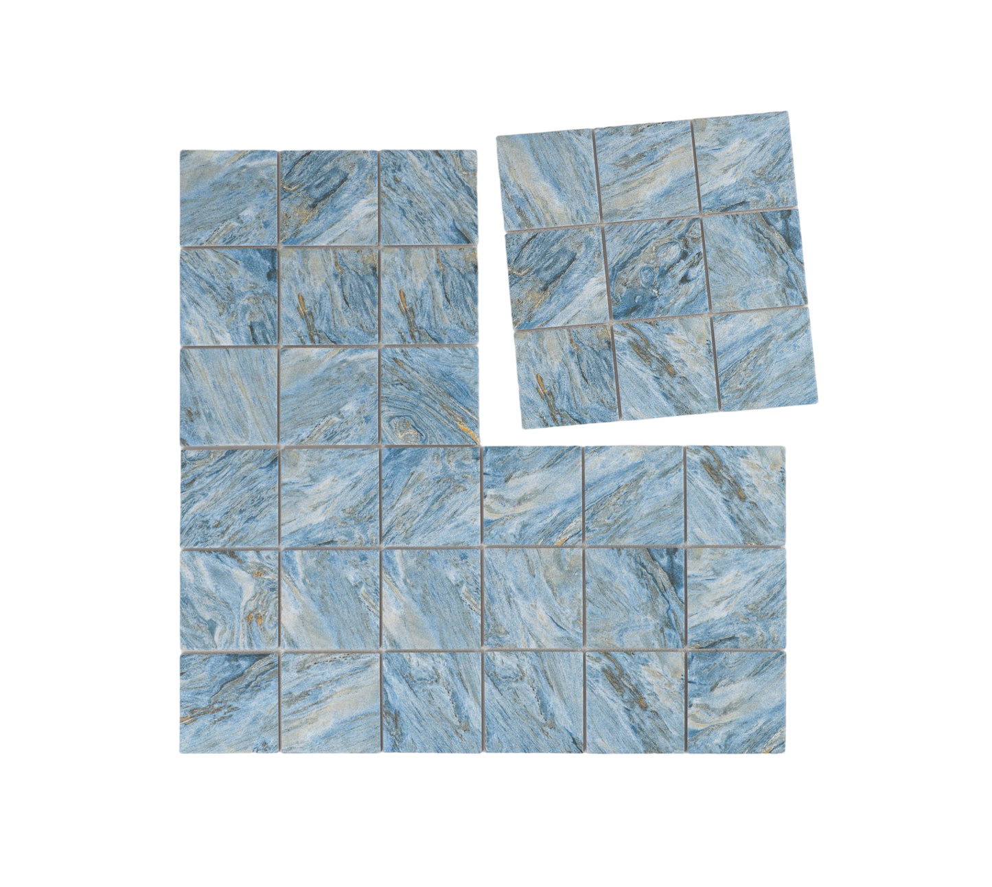 Majestic Naturale Series Neon Blue & Gold Vein Mixed Convex Matte Surface Stone Pattern Porcelain Mosaic