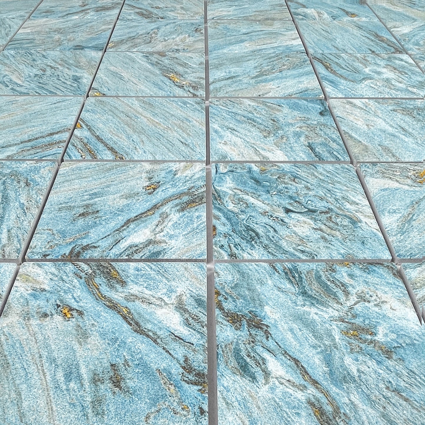 Majestic Naturale Series Sky Blue & Gold Vein Mixed Convex Matte Surface Stone Pattern Porcelain Mosaic