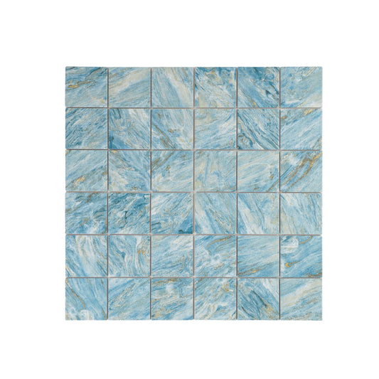 Majestic Naturale Series Sky Blue & Gold Vein Mixed Convex Matte Surface Stone Pattern Porcelain Mosaic
