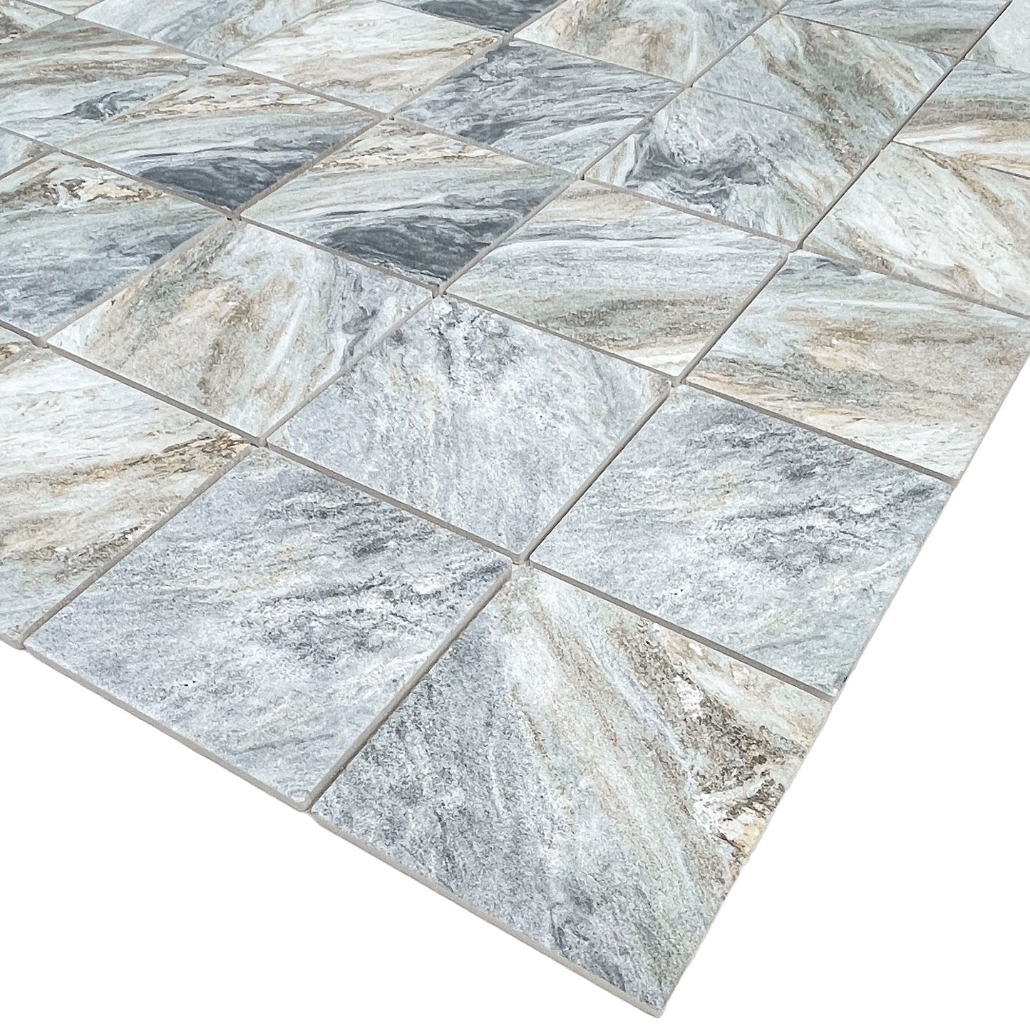 Majestic Naturale Series Lava Grey & Gold Vein Mixed Convex Matte Surface Stone Pattern Porcelain Mosaic