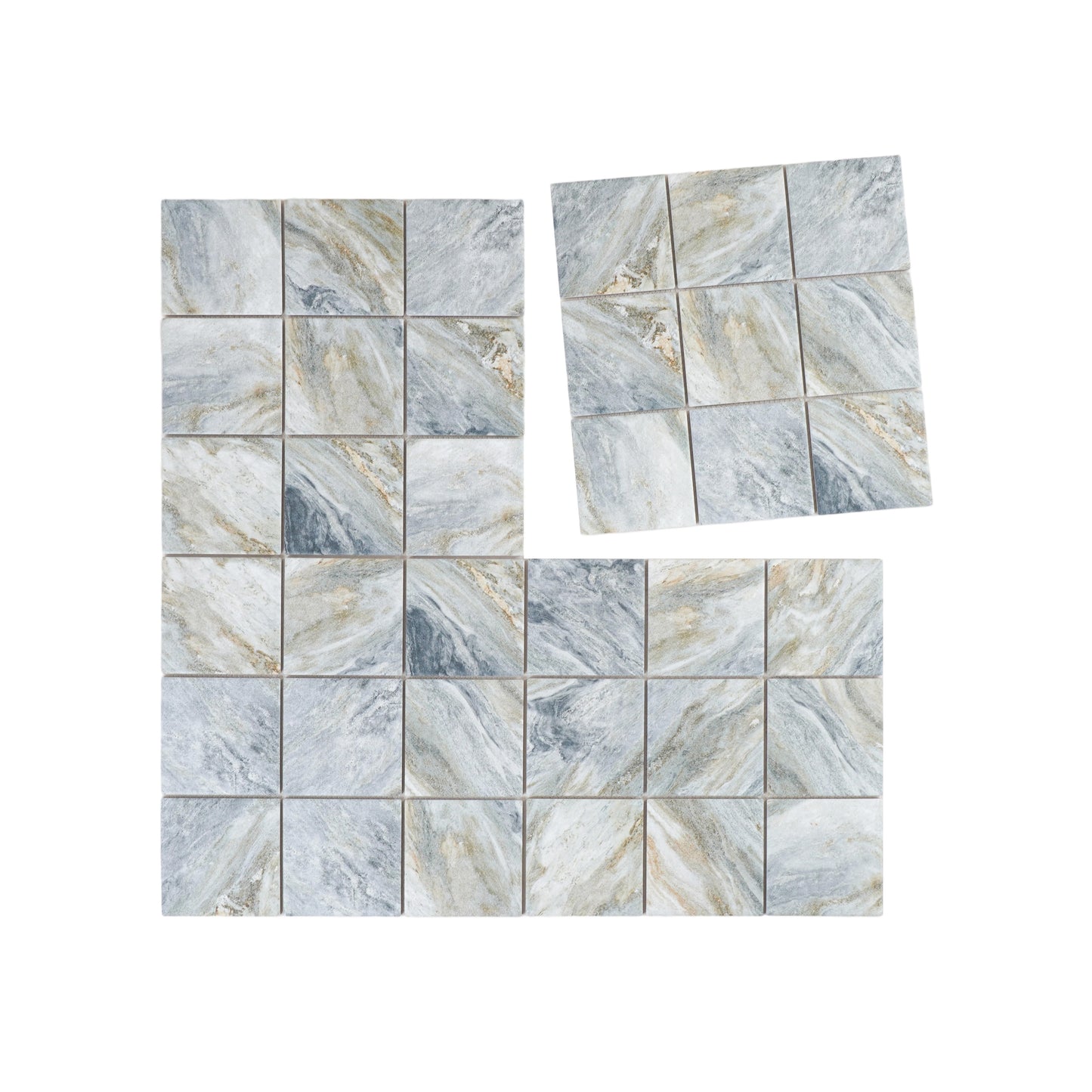 Majestic Naturale Series Lava Grey & Gold Vein Mixed Convex Matte Surface Stone Pattern Porcelain Mosaic
