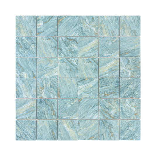 بلاط فسيفساء بورسلين Majestic Naturale Series Leaf Green & Gold Vein Mixed Convex Matte Surface Stone Pattern