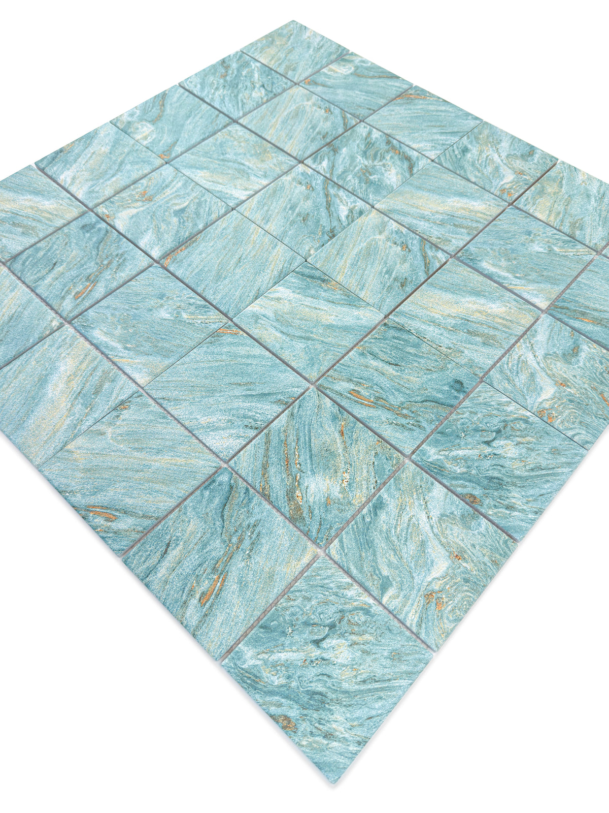 Majestic Naturale Series Leaf Green & Gold Vein Mixed Convex Matte Surface Stone Pattern Porcelain Mosaic