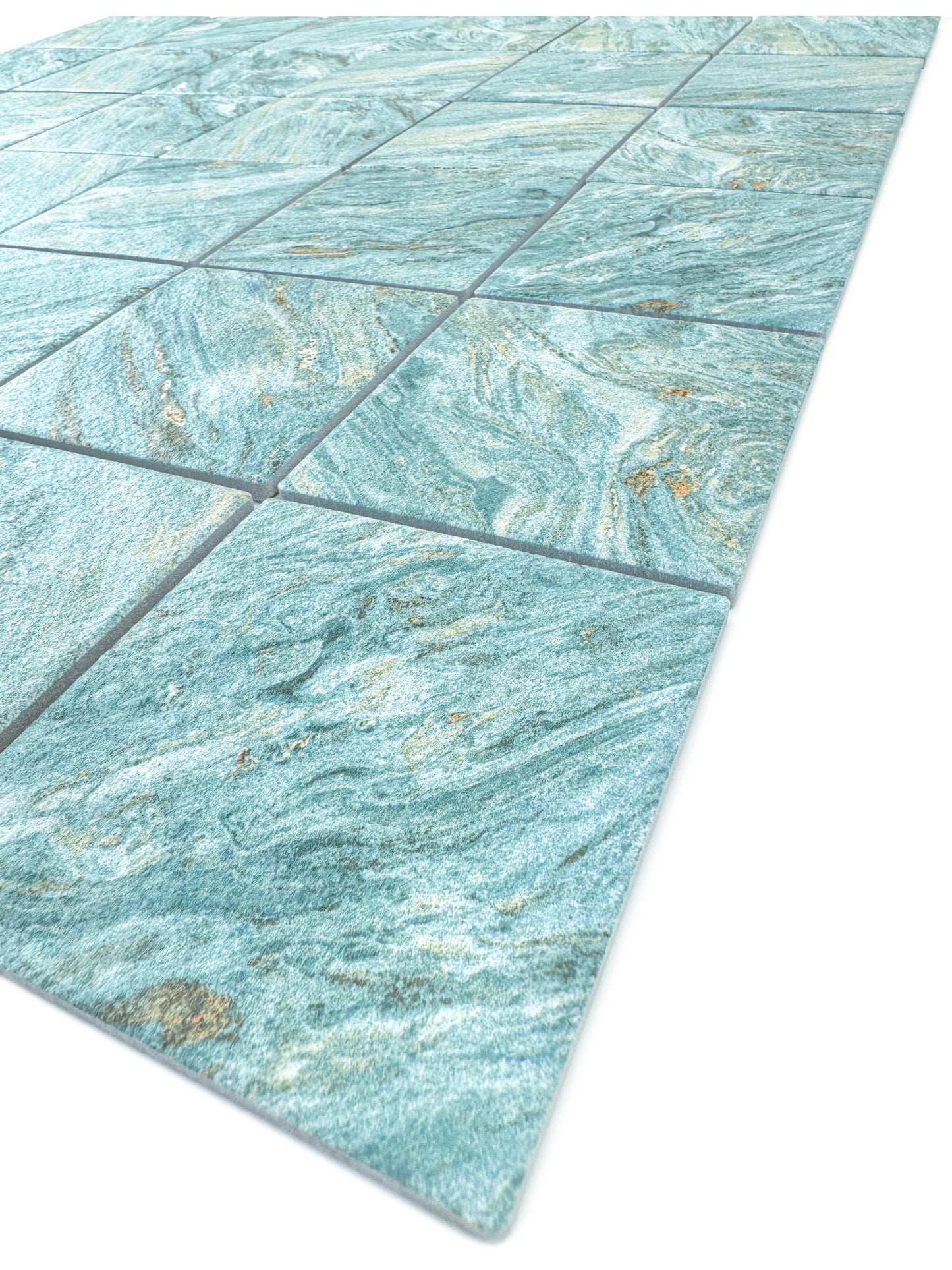 Majestic Naturale Series Leaf Green & Gold Vein Mixed Convex Matte Surface Stone Pattern Porcelain Mosaic