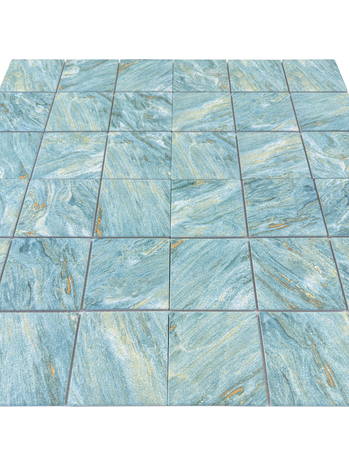 Majestic Naturale Series Leaf Green & Gold Vein Mixed Convex Matte Surface Stone Pattern Porcelain Mosaic
