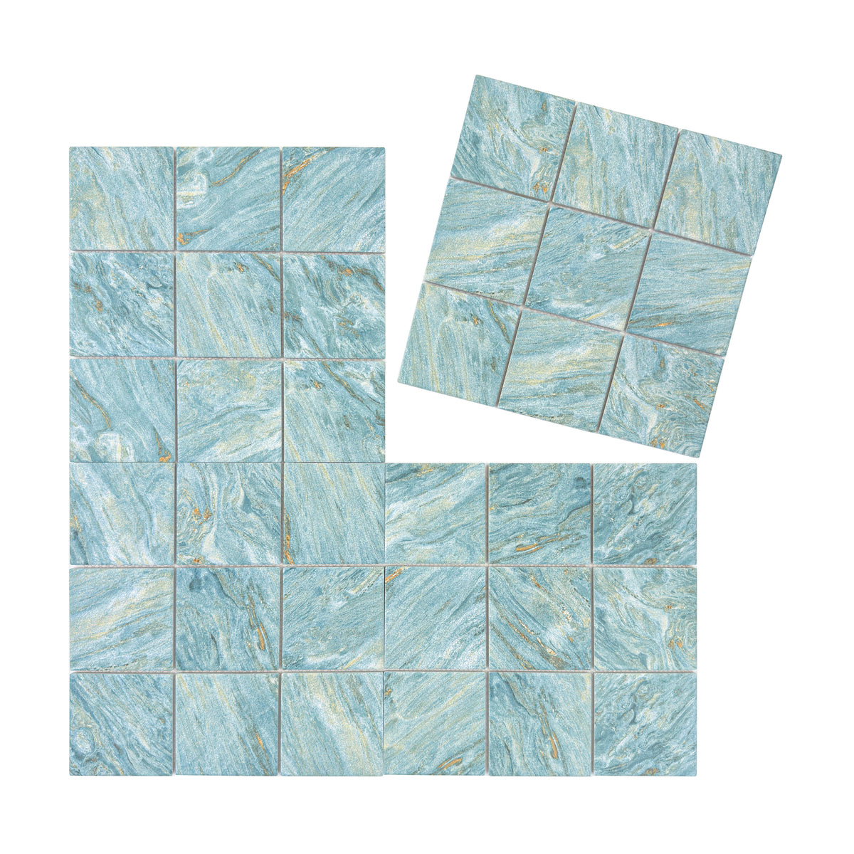 Majestic Naturale Series Leaf Green & Gold Vein Mixed Convex Matte Surface Stone Pattern Porcelain Mosaic