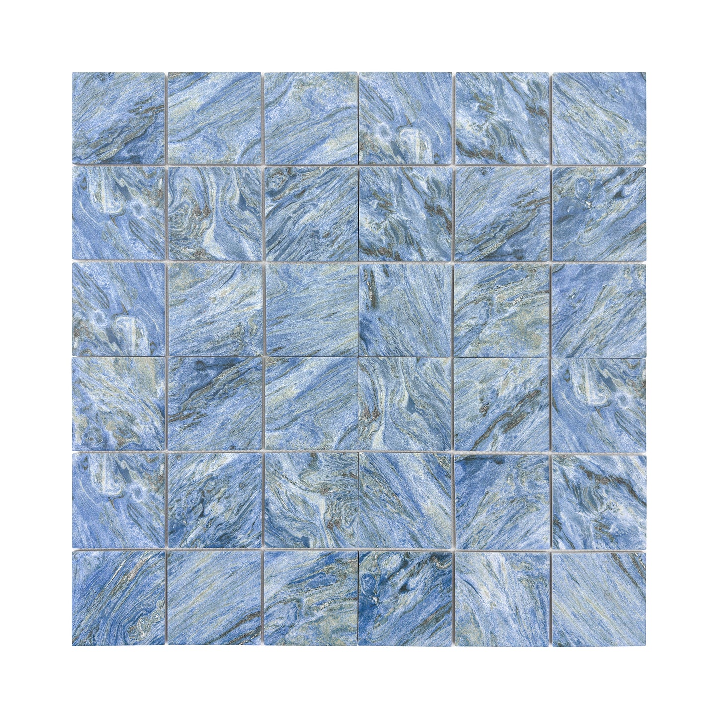 Majestic Naturale Series Neon Blue & Gold Vein Mixed Convex Matte Surface Stone Pattern Porcelain Mosaic