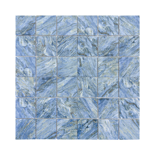 Majestic Naturale Series Neon Blue & Gold Vein Mixed Convex Matte Surface Stone Pattern Porcelain Mosaic