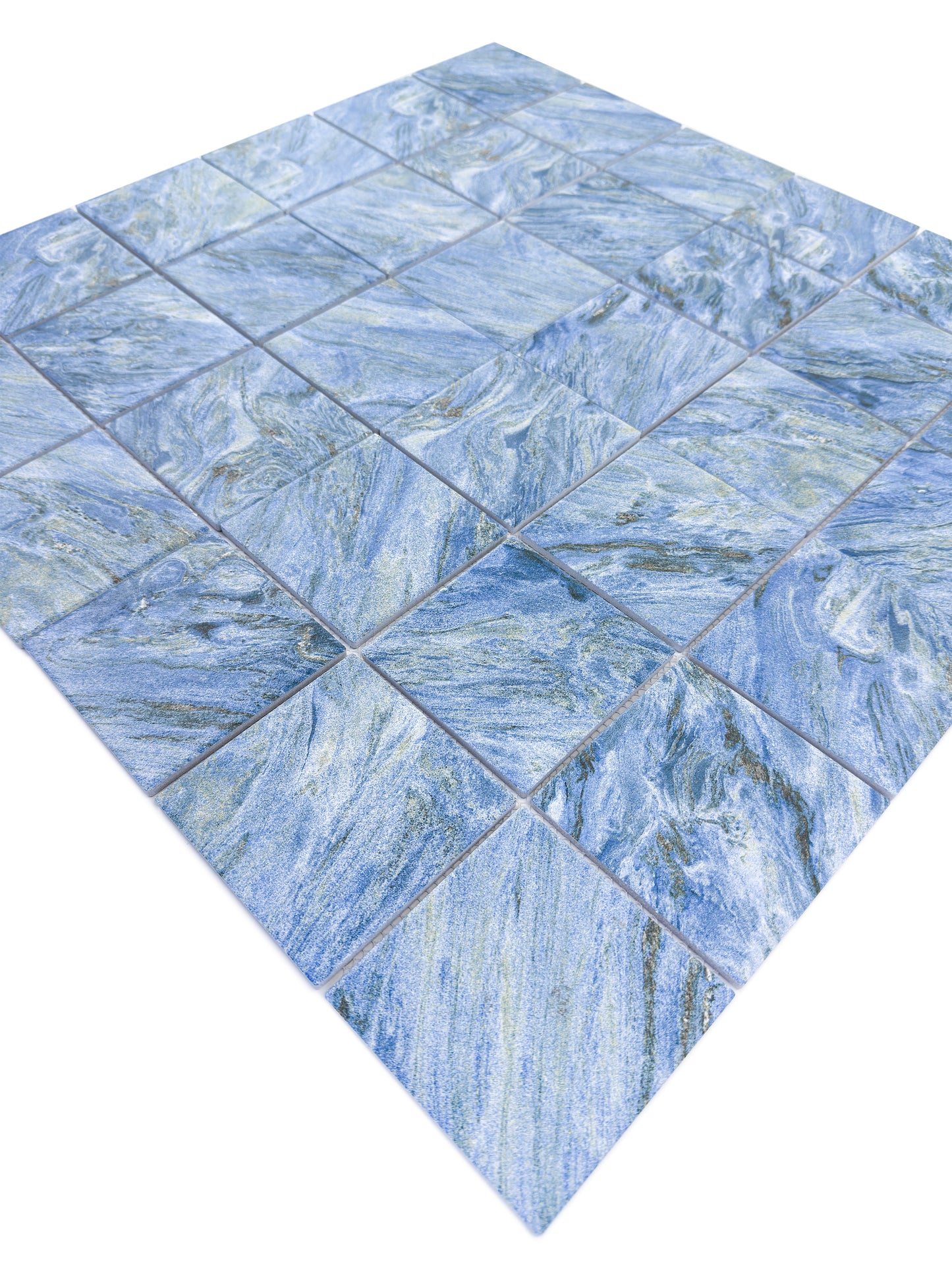 Majestic Naturale Series Neon Blue & Gold Vein Mixed Convex Matte Surface Stone Pattern Porcelain Mosaic