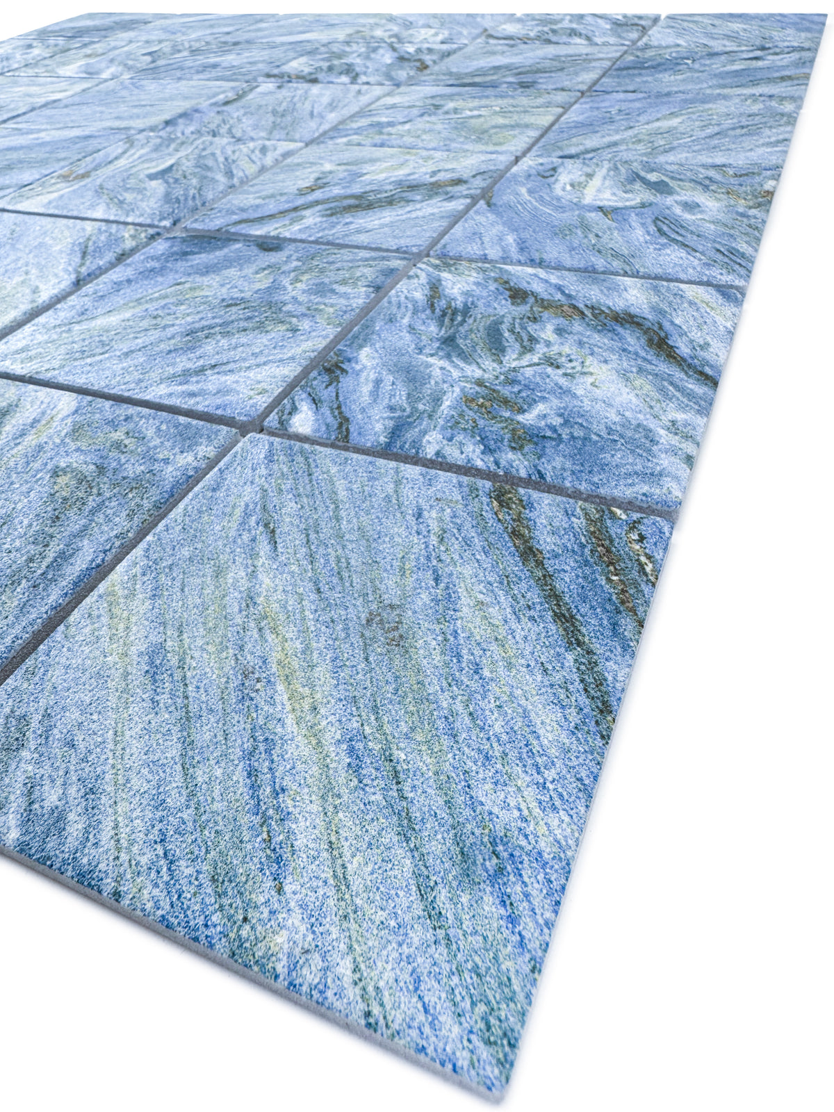 Majestic Naturale Series Neon Blue & Gold Vein Mixed Convex Matte Surface Stone Pattern Porcelain Mosaic