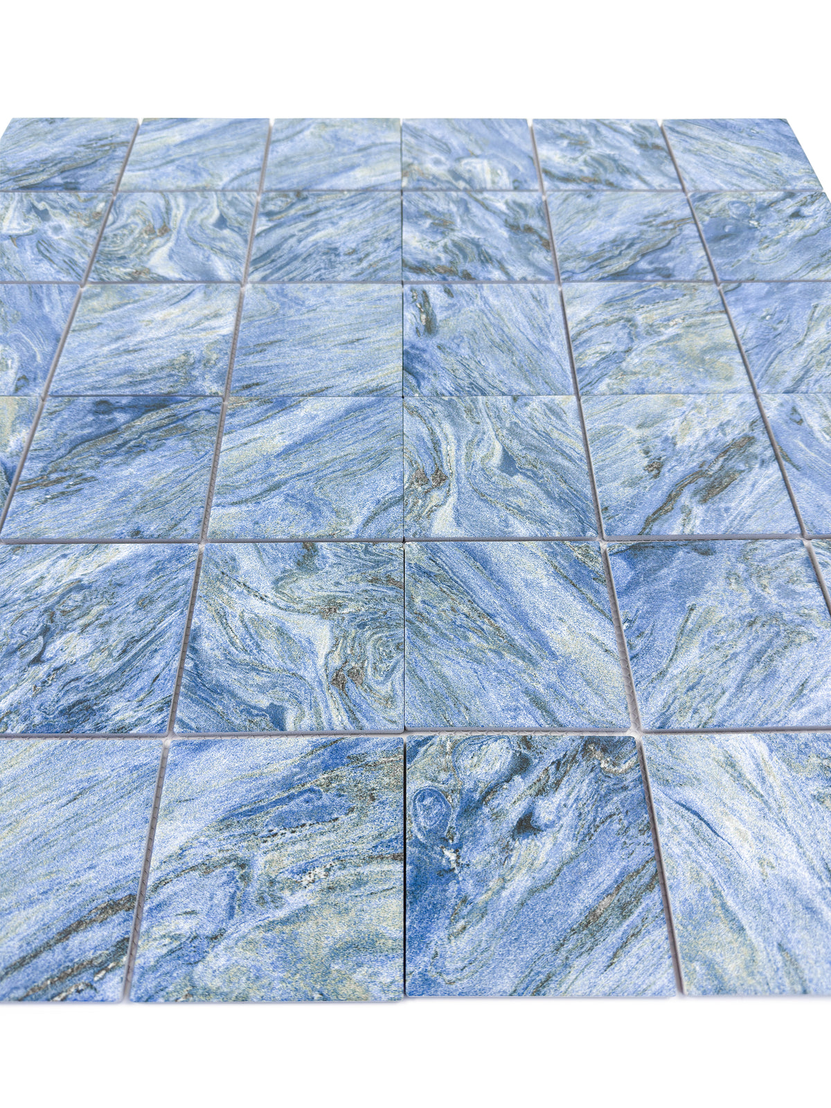 Majestic Naturale Series Neon Blue & Gold Vein Mixed Convex Matte Surface Stone Pattern Porcelain Mosaic