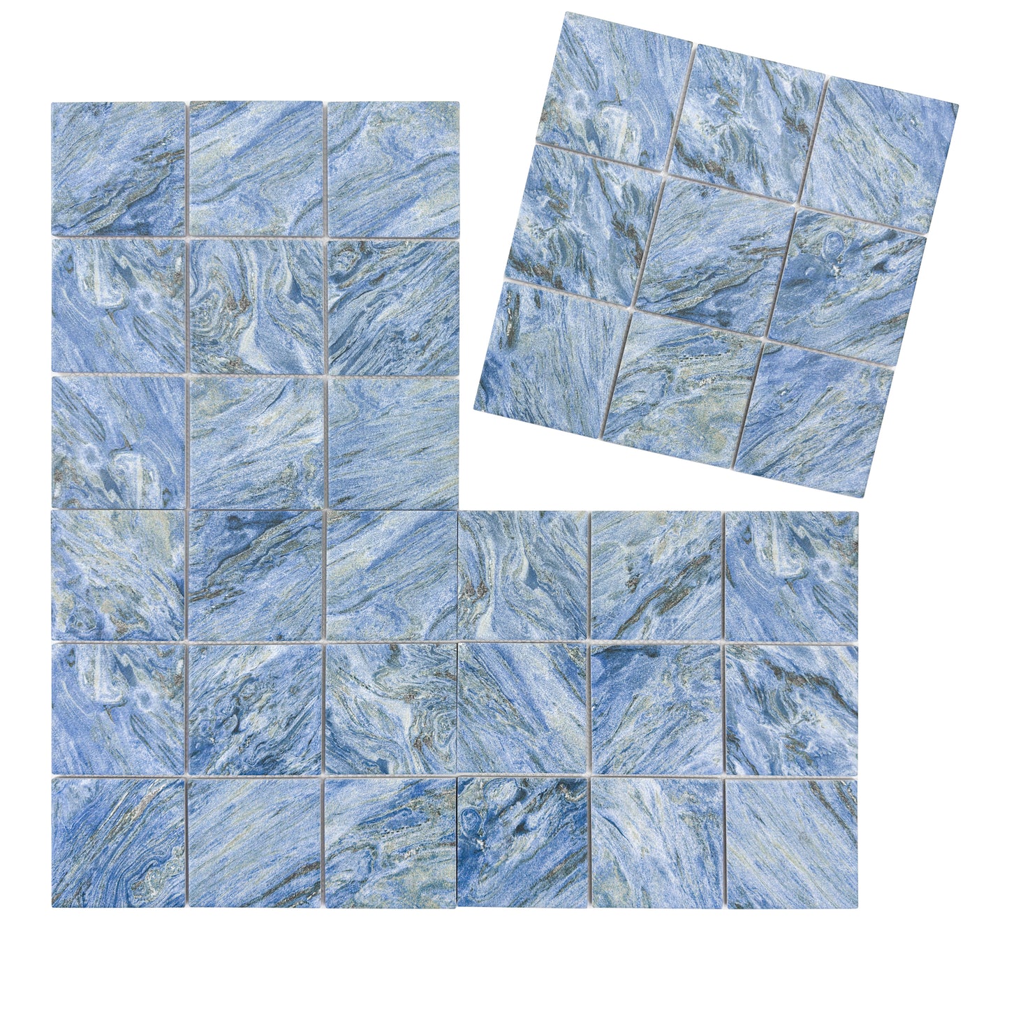 Majestic Naturale Series Neon Blue & Gold Vein Mixed Convex Matte Surface Stone Pattern Porcelain Mosaic