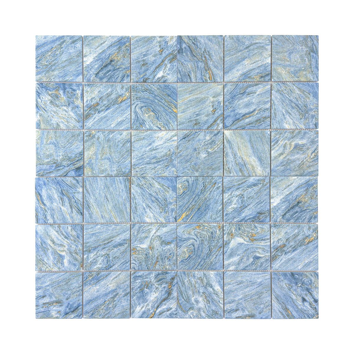 Majestic Naturale Series Sky Blue & Gold Vein Mixed Convex Matte Surface Stone Pattern Porcelain Mosaic