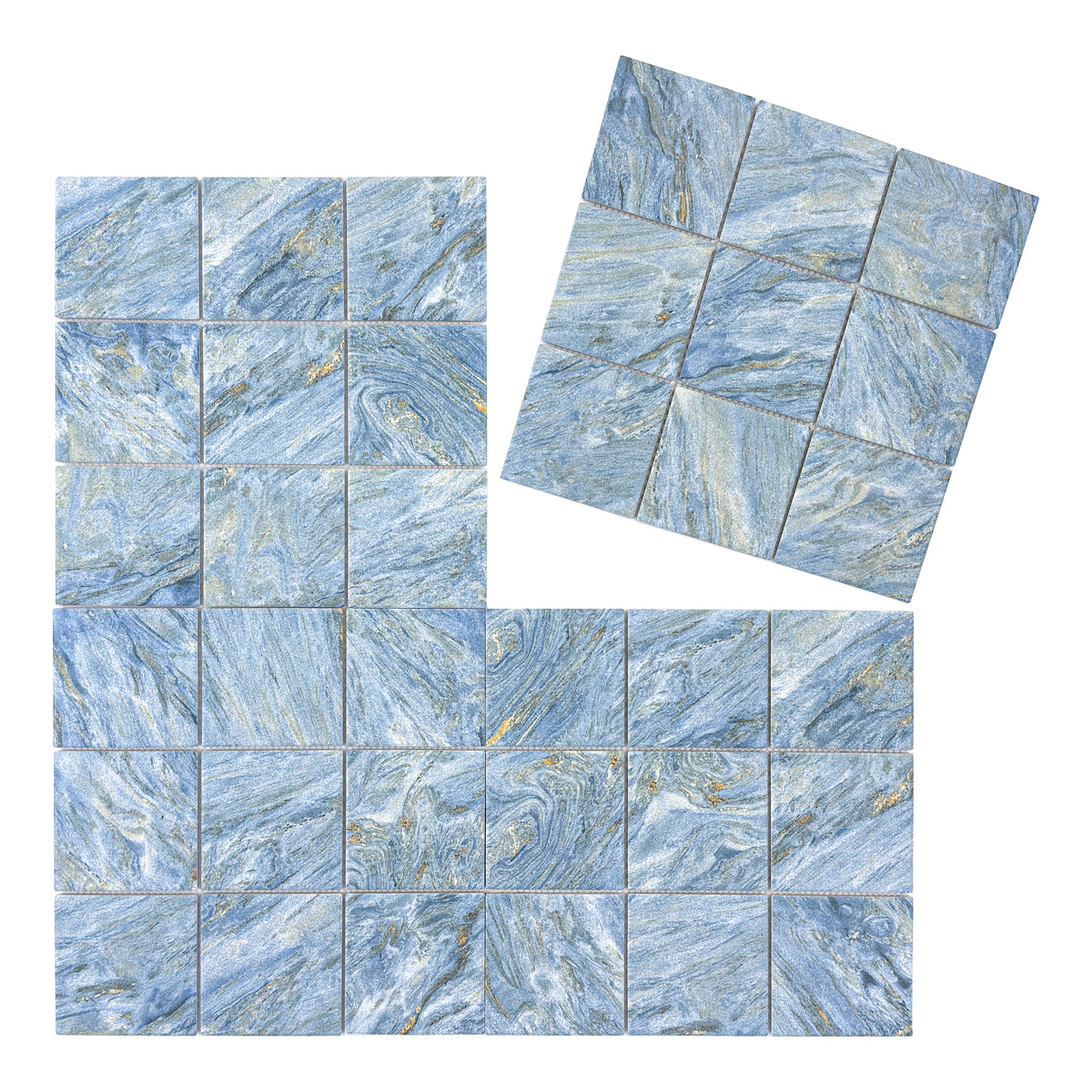 Majestic Naturale Series Sky Blue & Gold Vein Mixed Convex Matte Surface Stone Pattern Porcelain Mosaic
