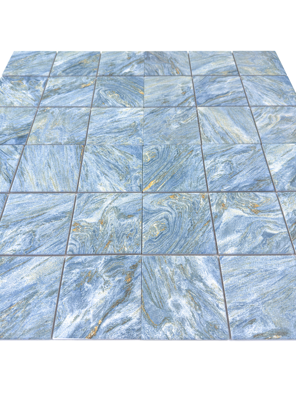 Majestic Naturale Series Sky Blue & Gold Vein Mixed Convex Matte Surface Stone Pattern Porcelain Mosaic