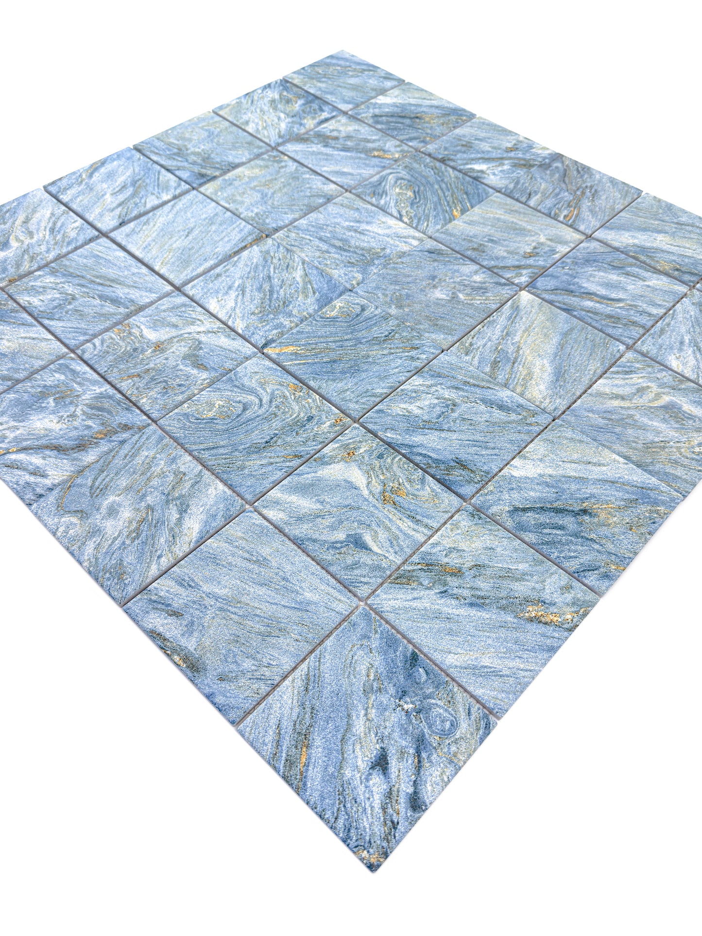Majestic Naturale Series Sky Blue & Gold Vein Mixed Convex Matte Surface Stone Pattern Porcelain Mosaic
