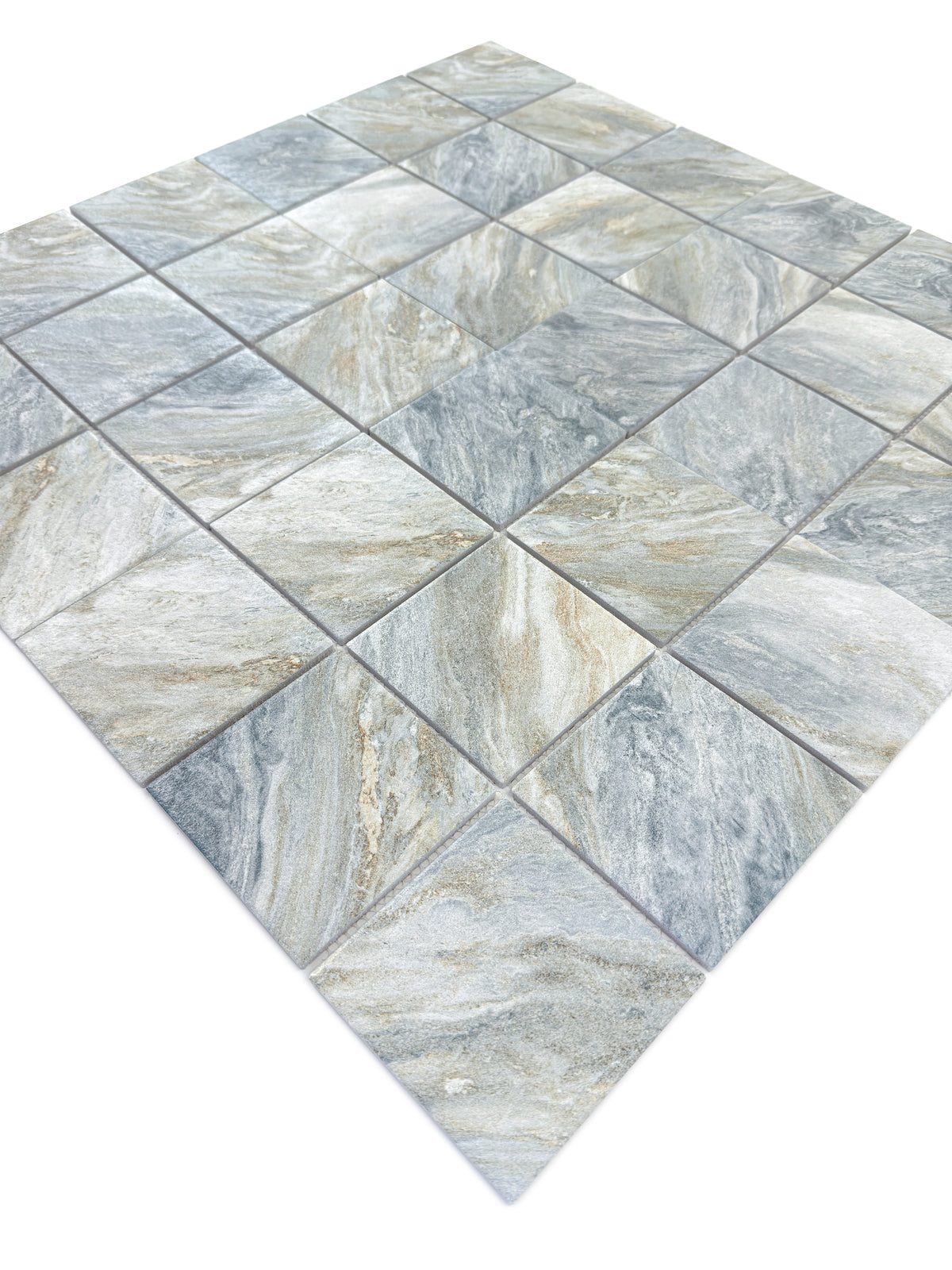 Majestic Naturale Series Lava Grey & Gold Vein Mixed Convex Matte Surface Stone Pattern Porcelain Mosaic